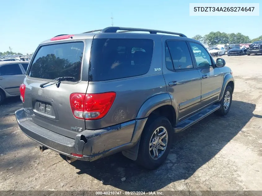 5TDZT34A26S274647 2006 Toyota Sequoia Sr5 V8