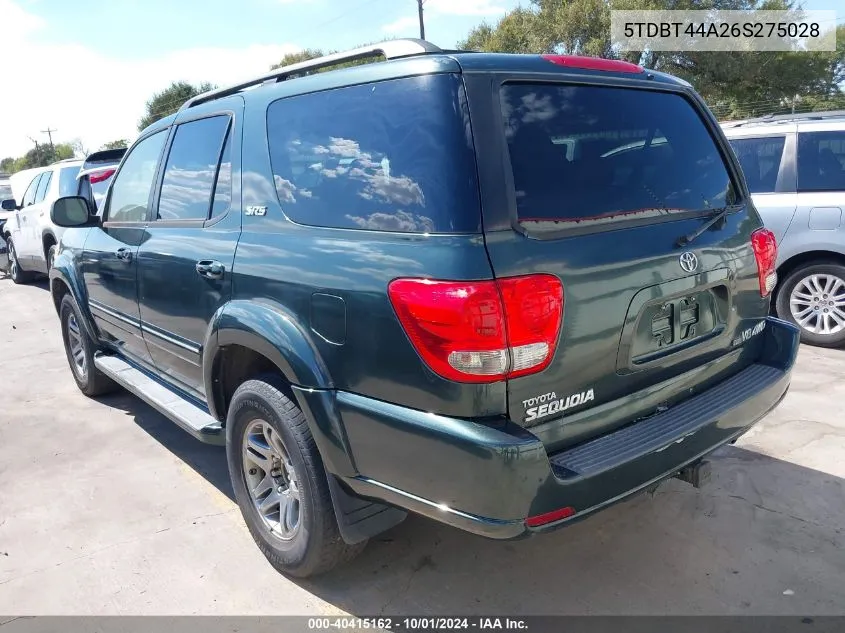 2006 Toyota Sequoia Sr5 V8 VIN: 5TDBT44A26S275028 Lot: 40415162