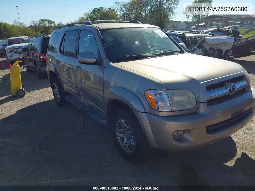 2006 Toyota Sequoia Sr5 V8 VIN: 5TDBT44A76S260380 Lot: 40518882