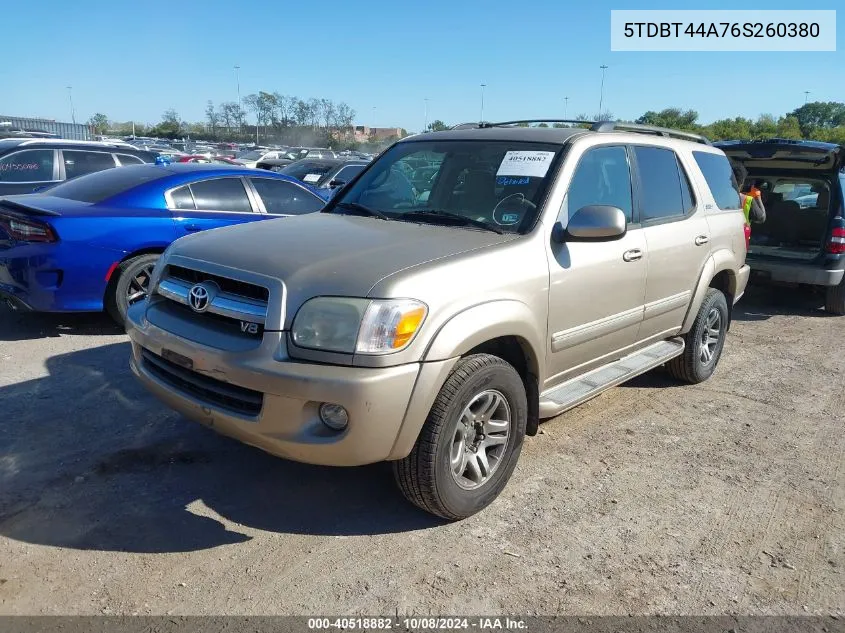 2006 Toyota Sequoia Sr5 V8 VIN: 5TDBT44A76S260380 Lot: 40518882