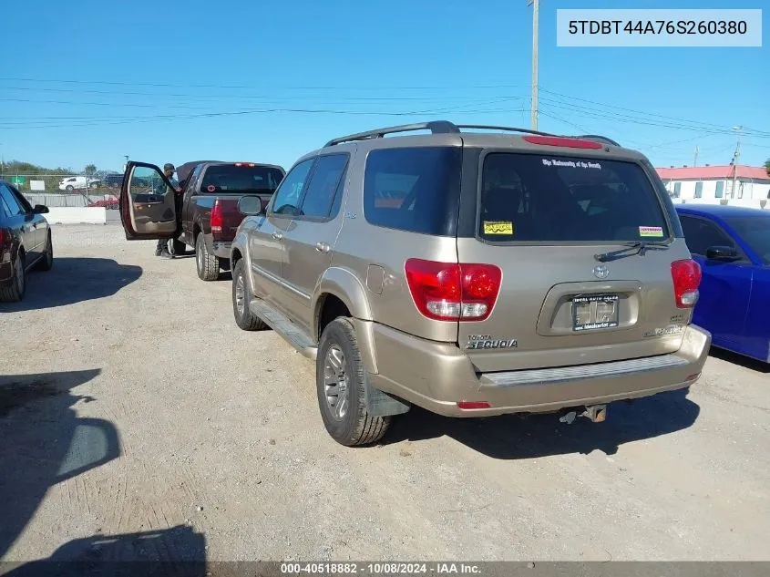 2006 Toyota Sequoia Sr5 V8 VIN: 5TDBT44A76S260380 Lot: 40518882