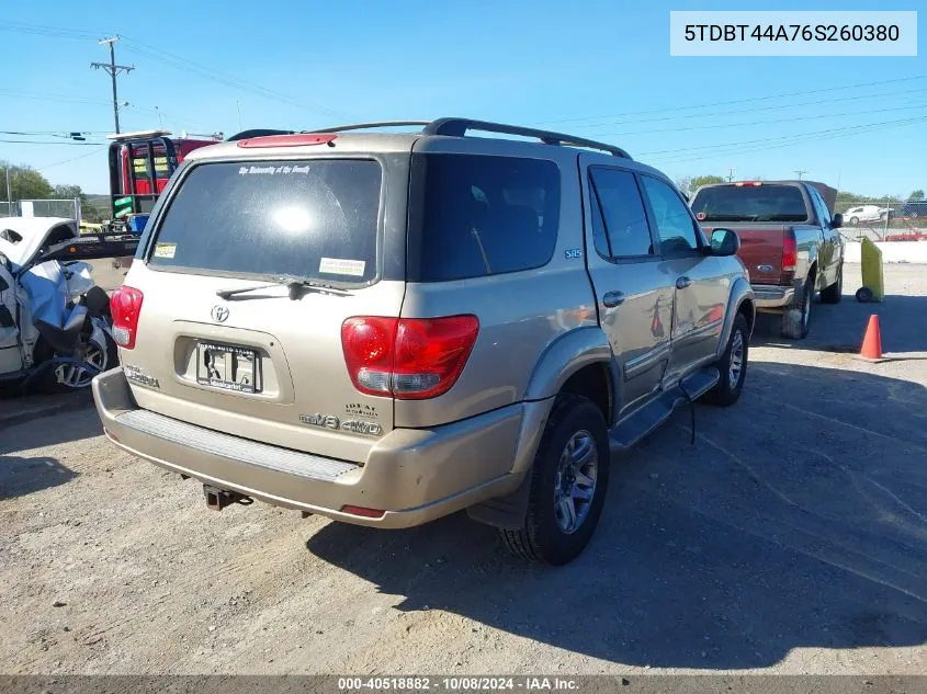 2006 Toyota Sequoia Sr5 V8 VIN: 5TDBT44A76S260380 Lot: 40518882