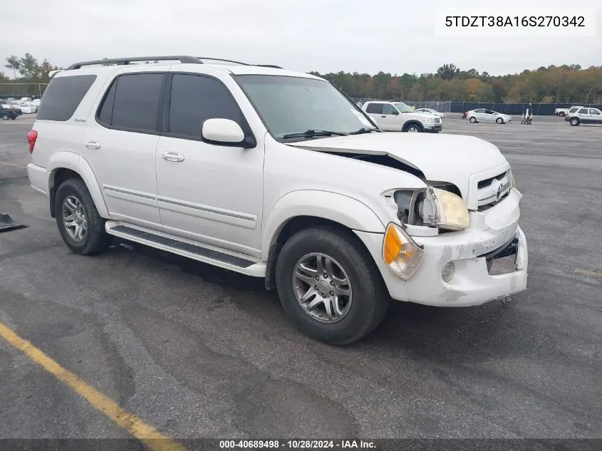 2006 Toyota Sequoia Limited VIN: 5TDZT38A16S270342 Lot: 40689498