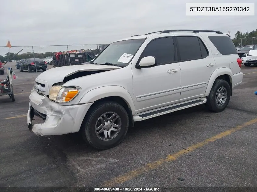 2006 Toyota Sequoia Limited VIN: 5TDZT38A16S270342 Lot: 40689498