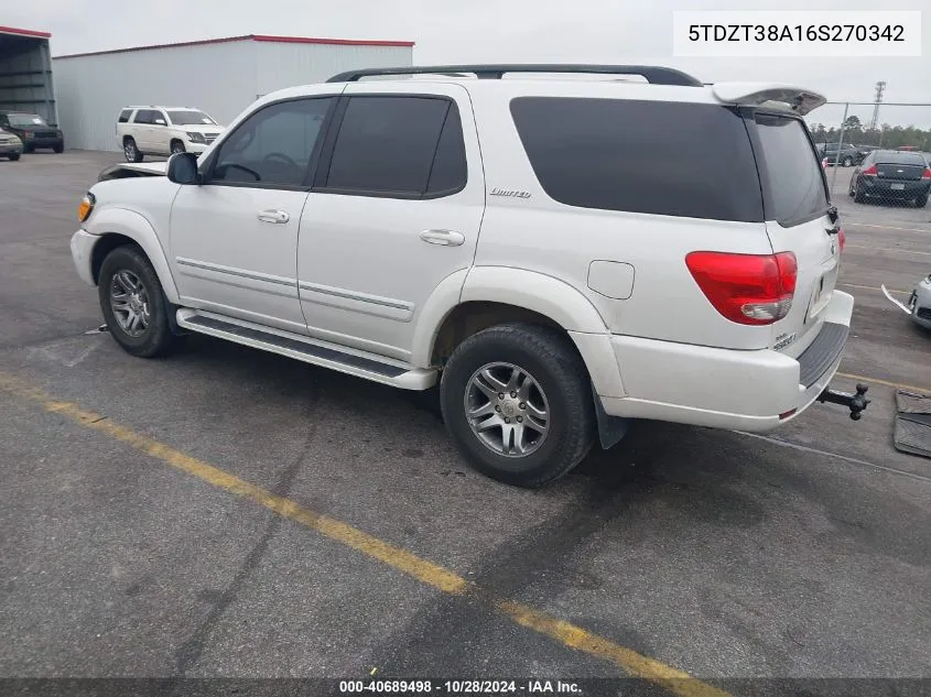 2006 Toyota Sequoia Limited VIN: 5TDZT38A16S270342 Lot: 40689498