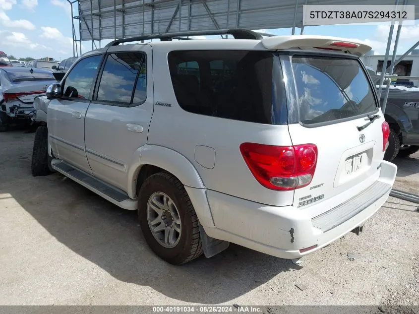 2007 Toyota Sequoia Limited V8 VIN: 5TDZT38A07S294312 Lot: 40191034