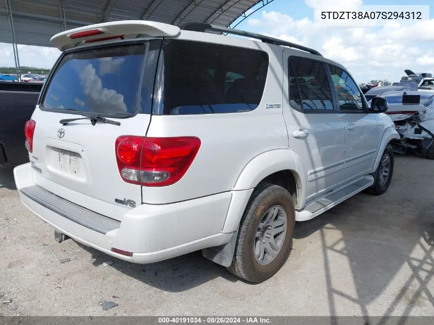 2007 Toyota Sequoia Limited V8 VIN: 5TDZT38A07S294312 Lot: 40191034