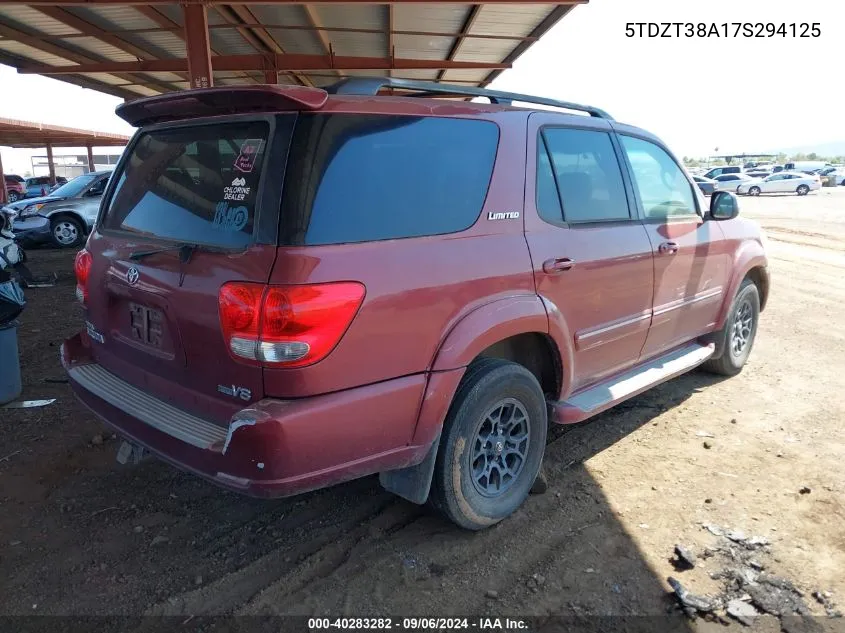 2007 Toyota Sequoia Limited V8 VIN: 5TDZT38A17S294125 Lot: 40283282