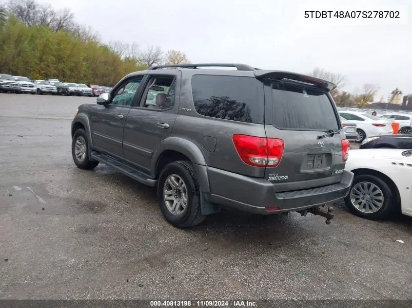 2007 Toyota Sequoia Limited V8 VIN: 5TDBT48A07S278702 Lot: 40813198