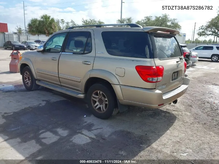 2007 Toyota Sequoia Limited V8 VIN: 5TDZT38A87S286782 Lot: 40833475