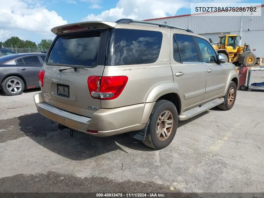 2007 Toyota Sequoia Limited V8 VIN: 5TDZT38A87S286782 Lot: 40833475