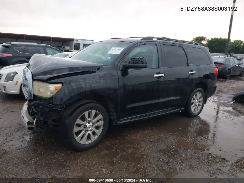 2008 Toyota Sequoia Limited 5.7L V8 VIN: 5TDZY68A38S003192 Lot: 39419690