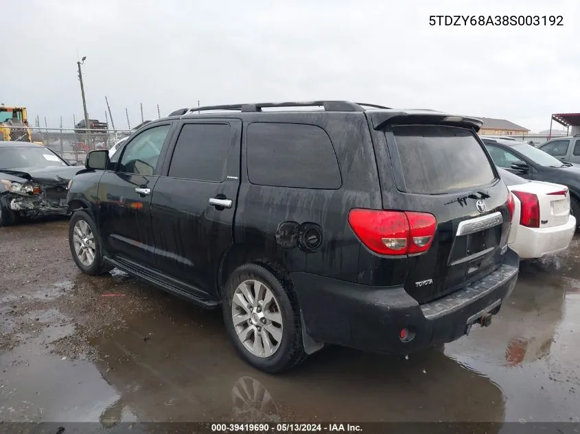 5TDZY68A38S003192 2008 Toyota Sequoia Limited 5.7L V8