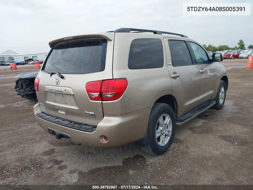 2008 Toyota Sequoia Sr5 5.7L V8 VIN: 5TDZY64A08S005391 Lot: 39792967