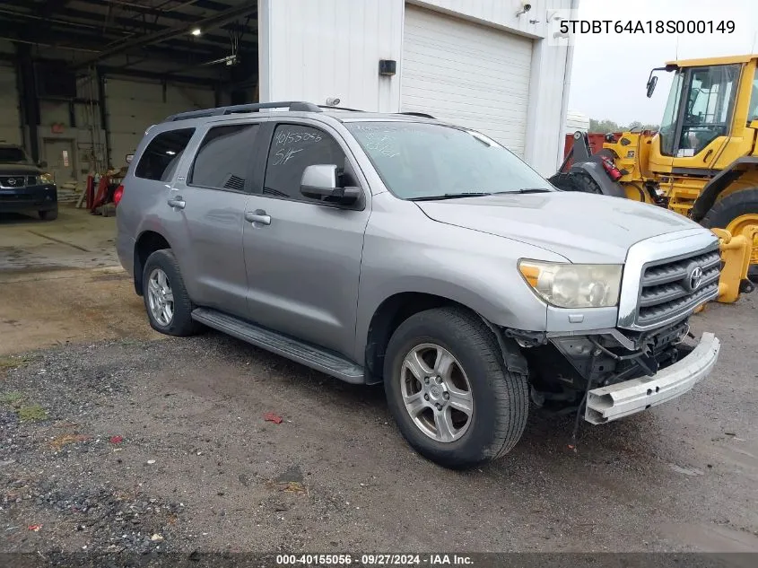 2008 Toyota Sequoia Sr5 4.7L V8 VIN: 5TDBT64A18S000149 Lot: 40155056