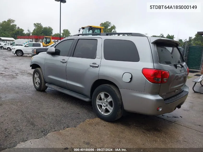 2008 Toyota Sequoia Sr5 4.7L V8 VIN: 5TDBT64A18S000149 Lot: 40155056