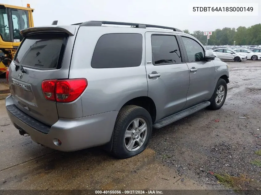 2008 Toyota Sequoia Sr5 4.7L V8 VIN: 5TDBT64A18S000149 Lot: 40155056