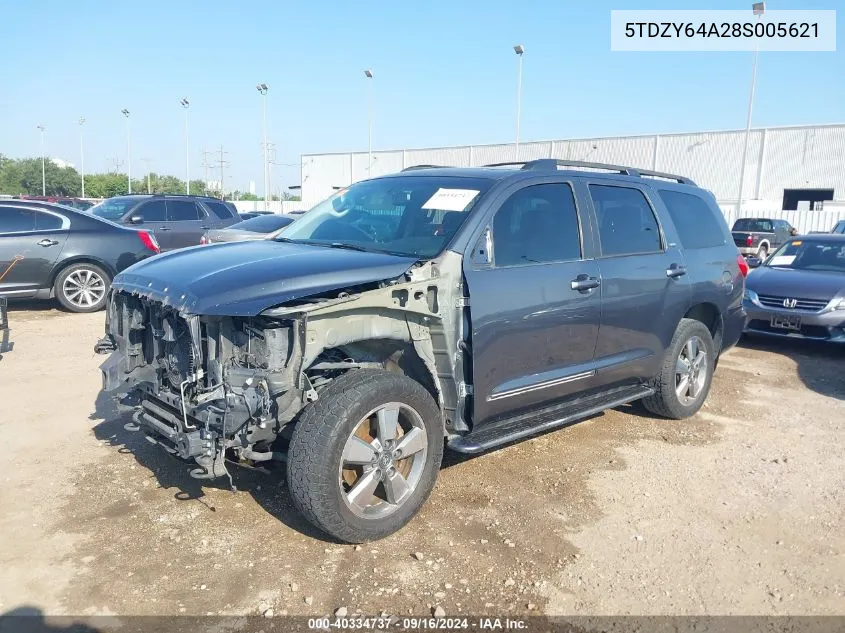 5TDZY64A28S005621 2008 Toyota Sequoia Sr5 5.7L V8