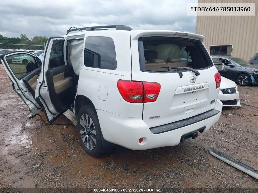 5TDBY64A78S013960 2008 Toyota Sequoia Sr5 5.7L V8