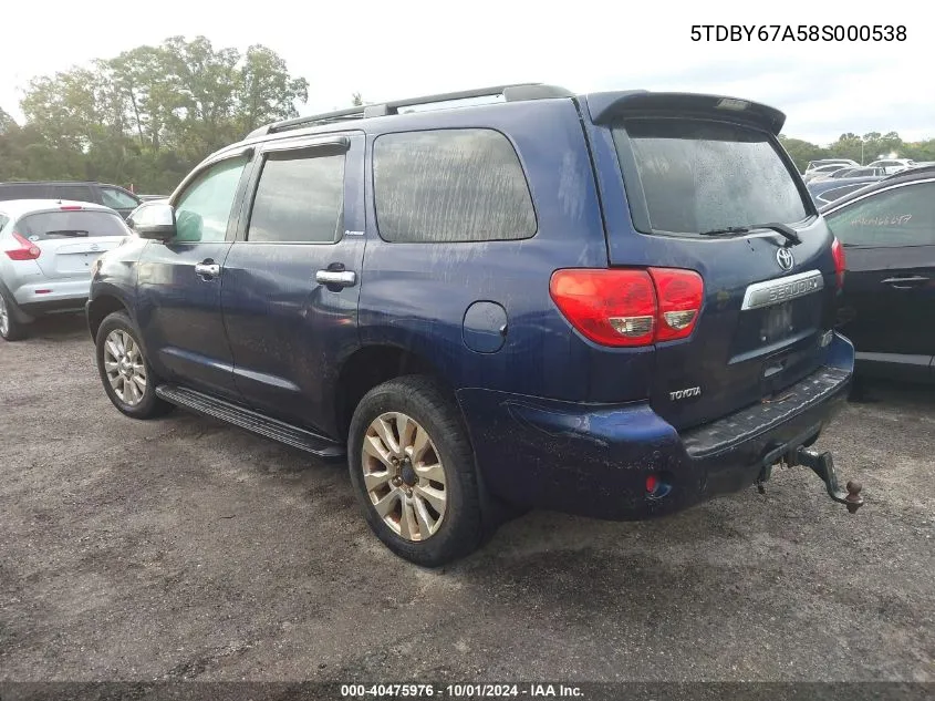 2008 Toyota Sequoia Platinum VIN: 5TDBY67A58S000538 Lot: 40475976