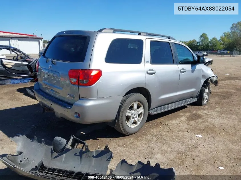 2008 Toyota Sequoia Sr5 5.7L V8 VIN: 5TDBY64AX8S022054 Lot: 40549436