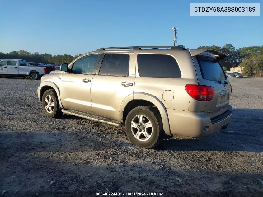 2008 Toyota Sequoia Limited 5.7L V8 VIN: 5TDZY68A38S003189 Lot: 40724401