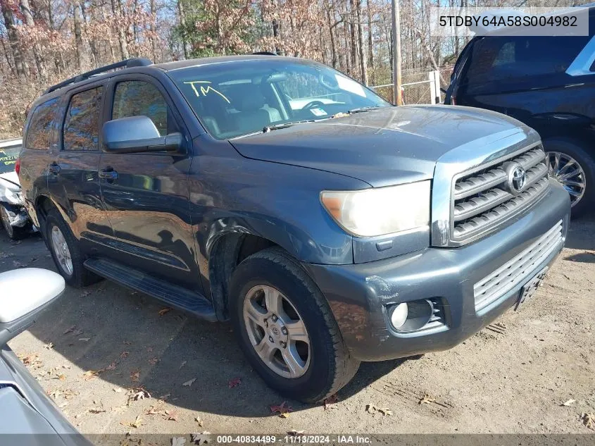 5TDBY64A58S004982 2008 Toyota Sequoia Sr5 5.7L V8