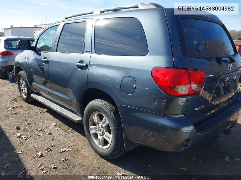 5TDBY64A58S004982 2008 Toyota Sequoia Sr5 5.7L V8