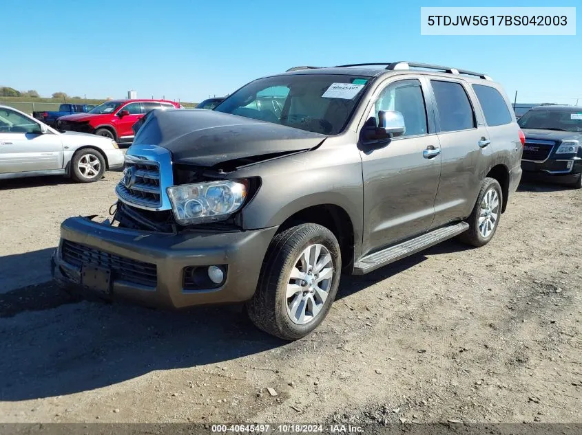 2011 Toyota Sequoia Limited 5.7L V8 VIN: 5TDJW5G17BS042003 Lot: 40645497