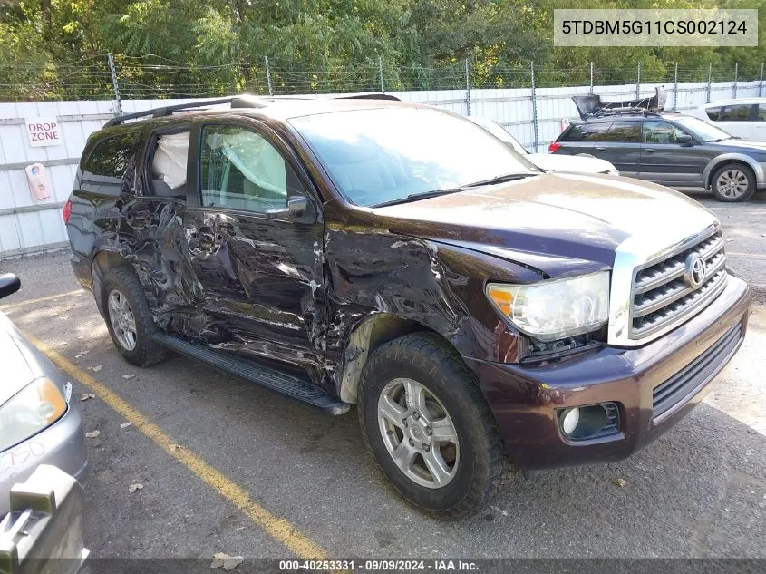 5TDBM5G11CS002124 2012 Toyota Sequoia Sr5 4.6L V8