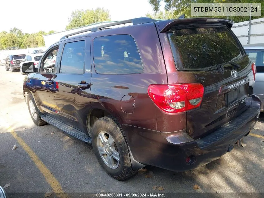 5TDBM5G11CS002124 2012 Toyota Sequoia Sr5 4.6L V8