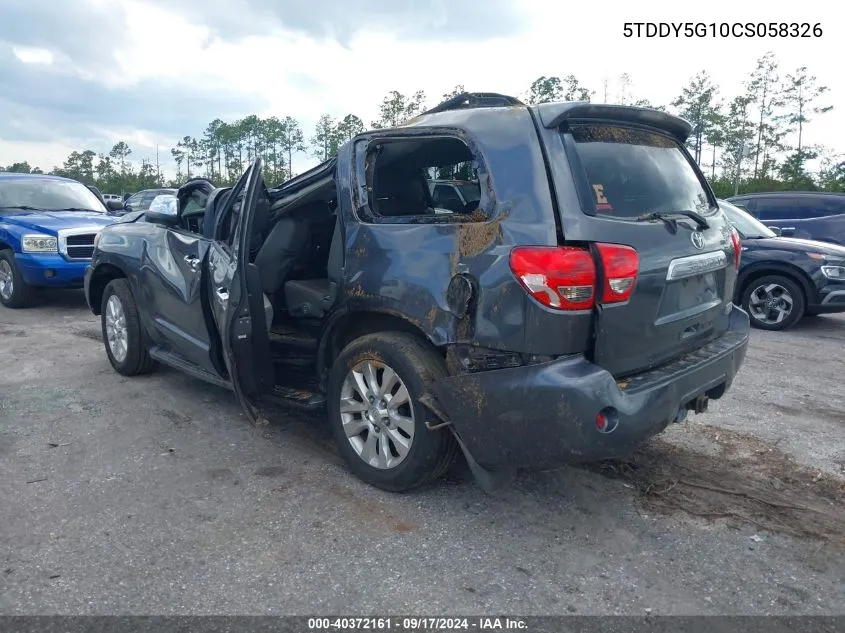 2012 Toyota Sequoia Platinum 5.7L V8 VIN: 5TDDY5G10CS058326 Lot: 40372161