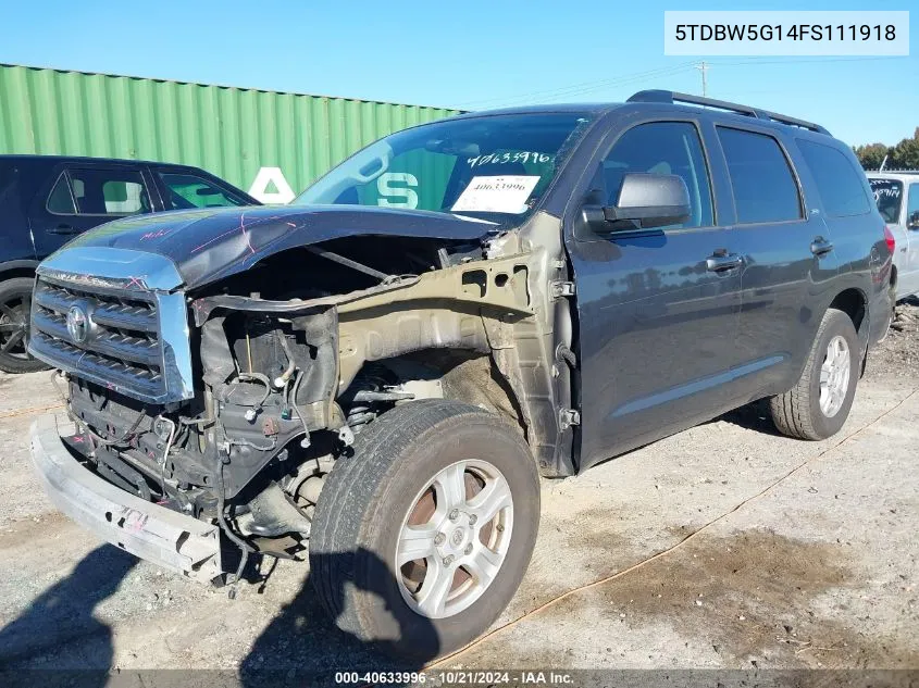 2015 Toyota Sequoia Sr5 5.7L V8 VIN: 5TDBW5G14FS111918 Lot: 40633996