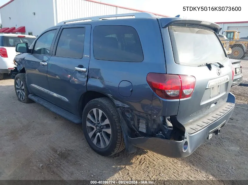 2019 Toyota Sequoia Limited VIN: 5TDKY5G16KS073600 Lot: 40396774