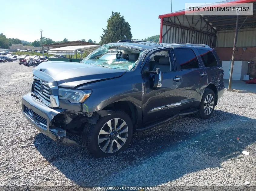 2021 Toyota Sequoia Limited VIN: 5TDFY5B18MS187352 Lot: 39838500