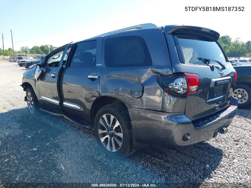 2021 Toyota Sequoia Limited VIN: 5TDFY5B18MS187352 Lot: 39838500