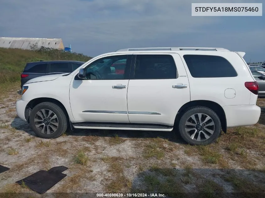 2021 Toyota Sequoia Limited VIN: 5TDFY5A18MS075460 Lot: 40598639