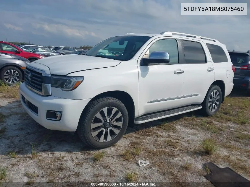 2021 Toyota Sequoia Limited VIN: 5TDFY5A18MS075460 Lot: 40598639