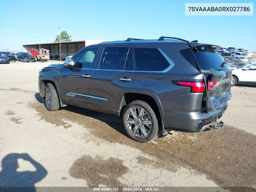 2024 Toyota Sequoia Capstone VIN: 7SVAAABA0RX027786 Lot: 40451753