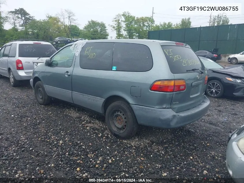 1998 Toyota Sienna Ce VIN: 4T3GF19C2WU086755 Lot: 39434174