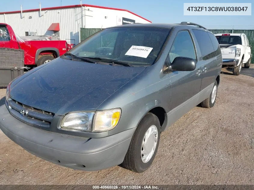 1998 Toyota Sienna Le VIN: 4T3ZF13C8WU038047 Lot: 40568026