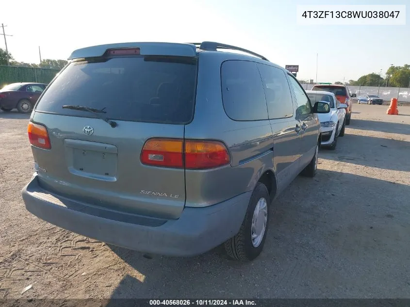 1998 Toyota Sienna Le VIN: 4T3ZF13C8WU038047 Lot: 40568026