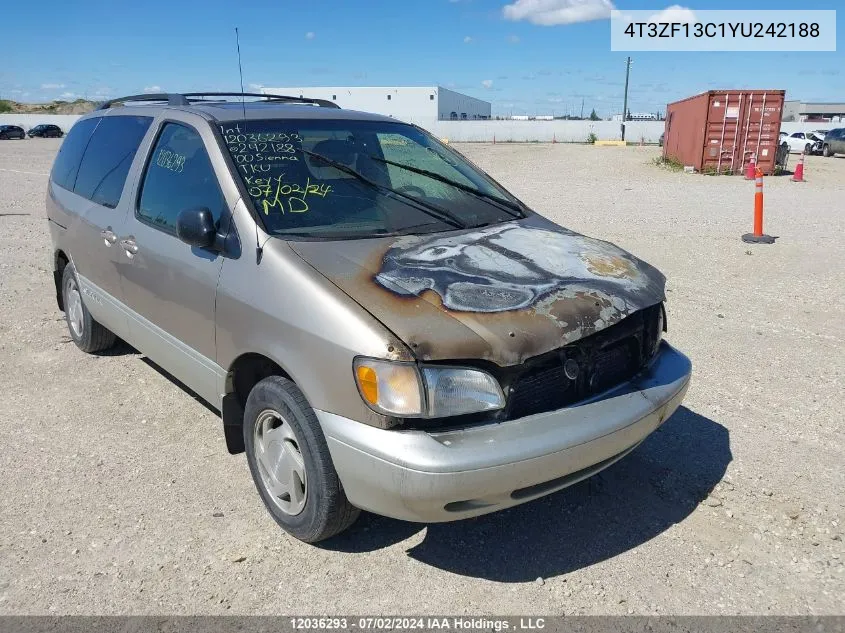 2000 Toyota Sienna Le/Xle VIN: 4T3ZF13C1YU242188 Lot: 12036293