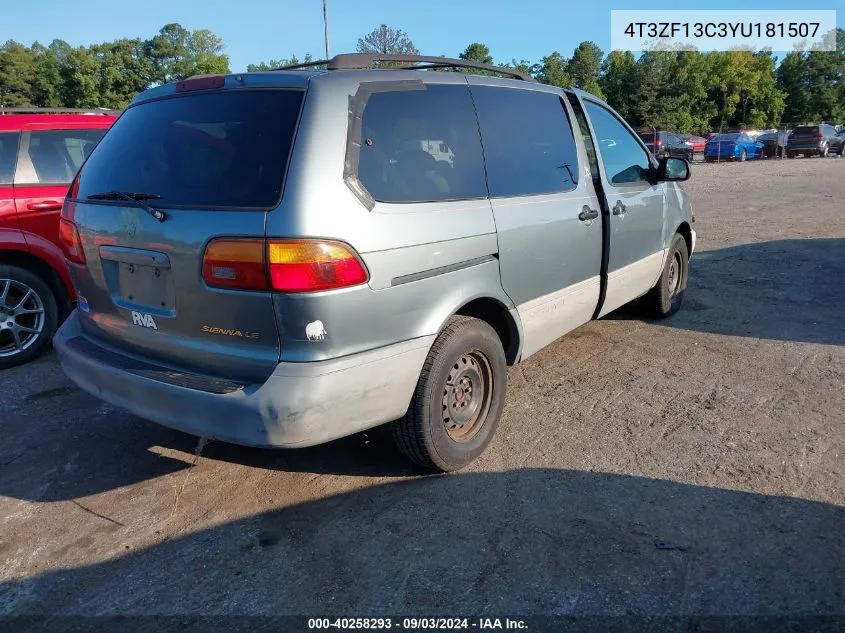 2000 Toyota Sienna Le VIN: 4T3ZF13C3YU181507 Lot: 40258293