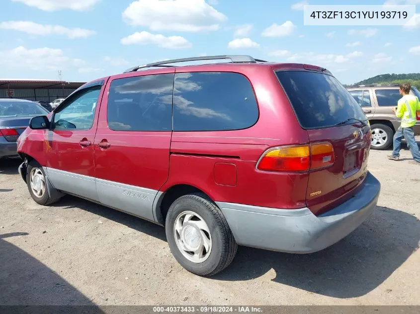 2000 Toyota Sienna Le VIN: 4T3ZF13C1YU193719 Lot: 40373433