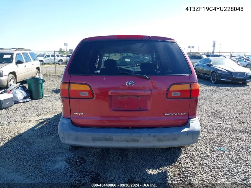 2000 Toyota Sienna Ce VIN: 4T3ZF19C4YU228048 Lot: 40449860