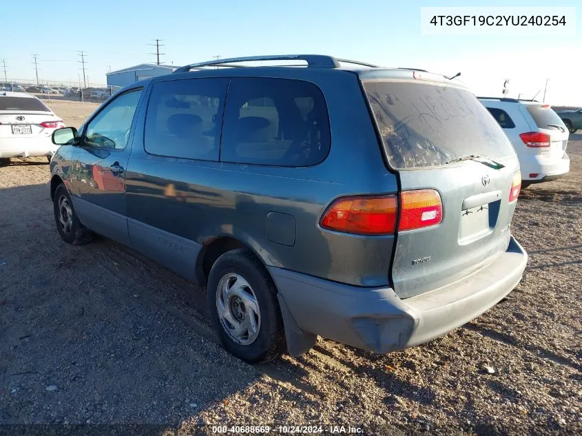 2000 Toyota Sienna Ce VIN: 4T3GF19C2YU240254 Lot: 40688669