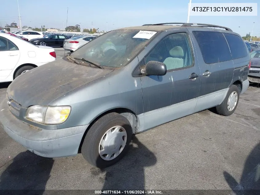 2000 Toyota Sienna Le VIN: 4T3ZF13C1YU281475 Lot: 40771634