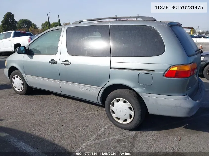 2000 Toyota Sienna Le VIN: 4T3ZF13C1YU281475 Lot: 40771634