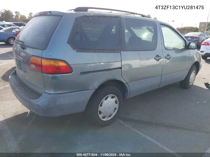 2000 Toyota Sienna Le VIN: 4T3ZF13C1YU281475 Lot: 40771634